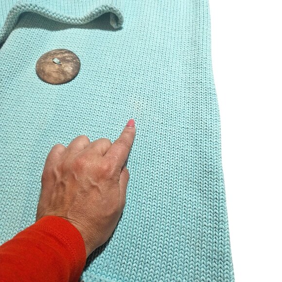 Knit Turquoise Shawl Wrap With Coconut Shell Buttons - Picture 6 of 9